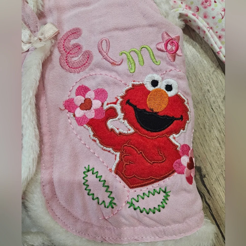 Vtg Y2K Pink Elmo Sesame Street Fur Lined Pink Vest w/ Undershirt Size 12 Months - Picture 3 of 6